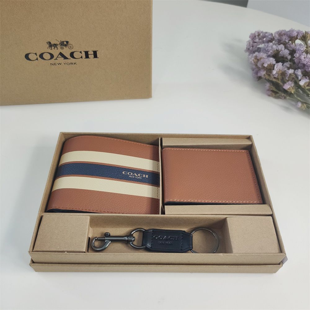Pebbled Bifold Wallet — Brown / Ivory Stripe — source reference photo