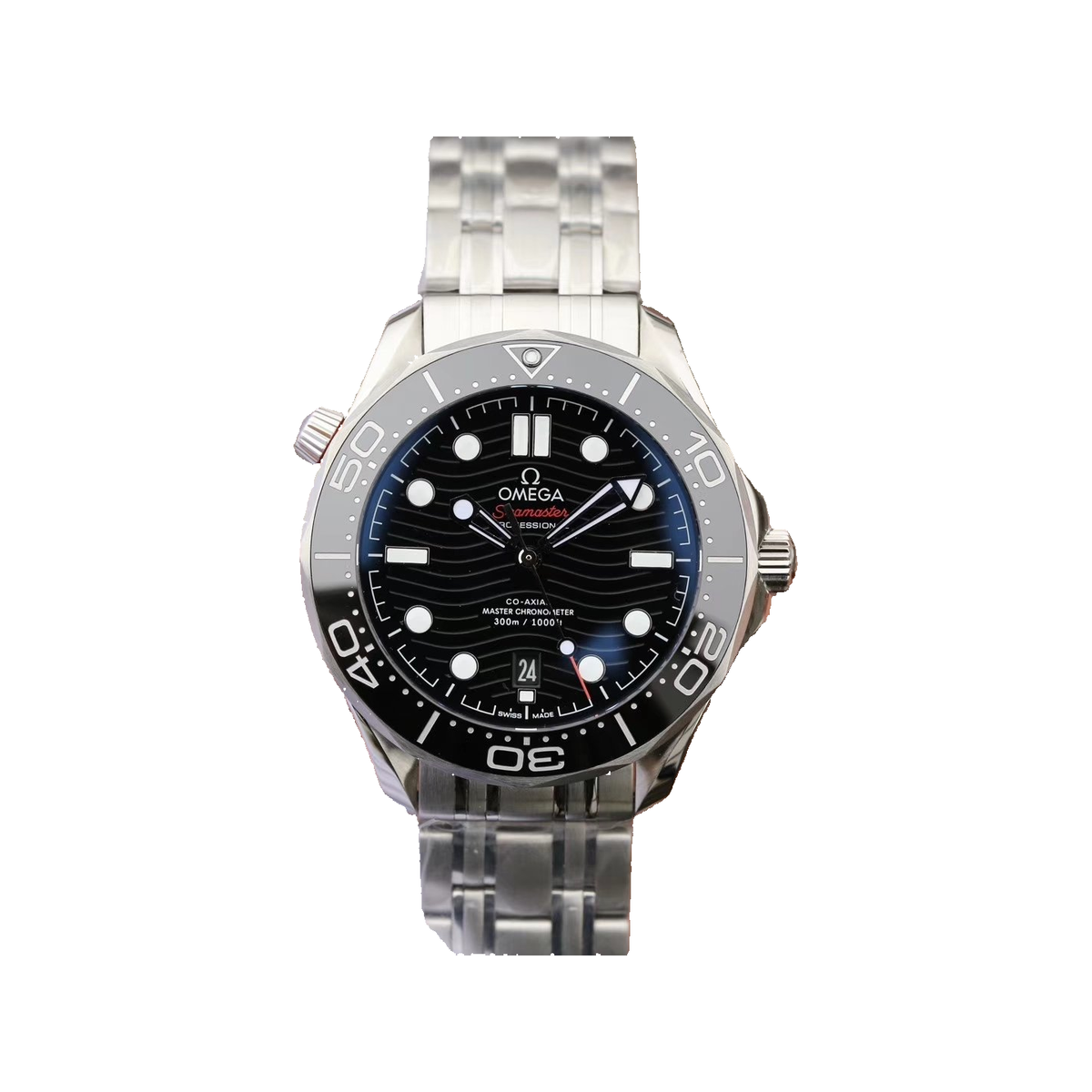 Replica watch — Omega design reference — original photographed front view, white square, record 3046