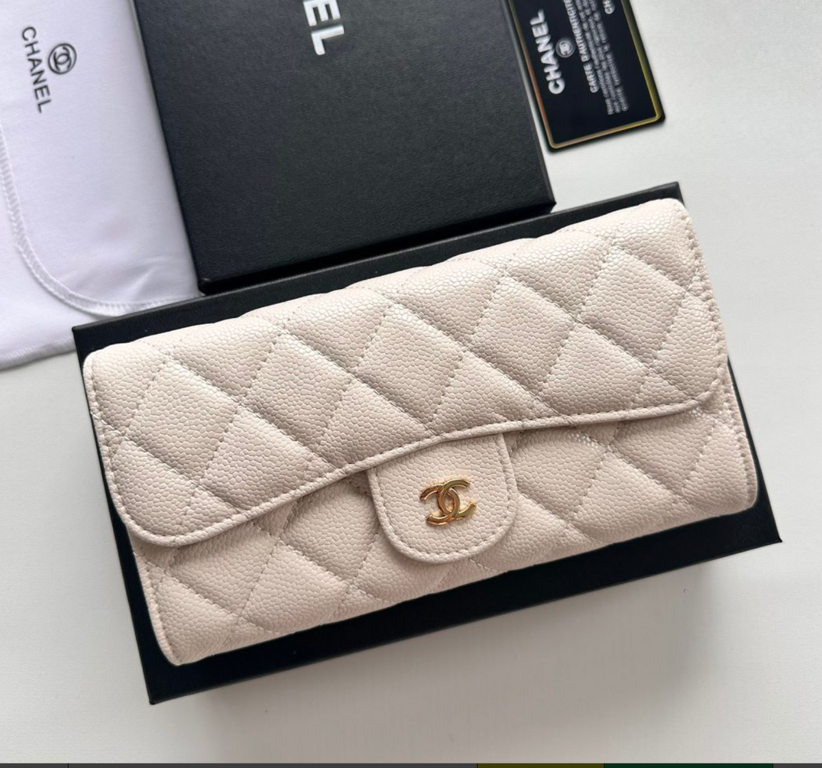 Quilted Long Flap Wallet — Ivory — source reference photo
