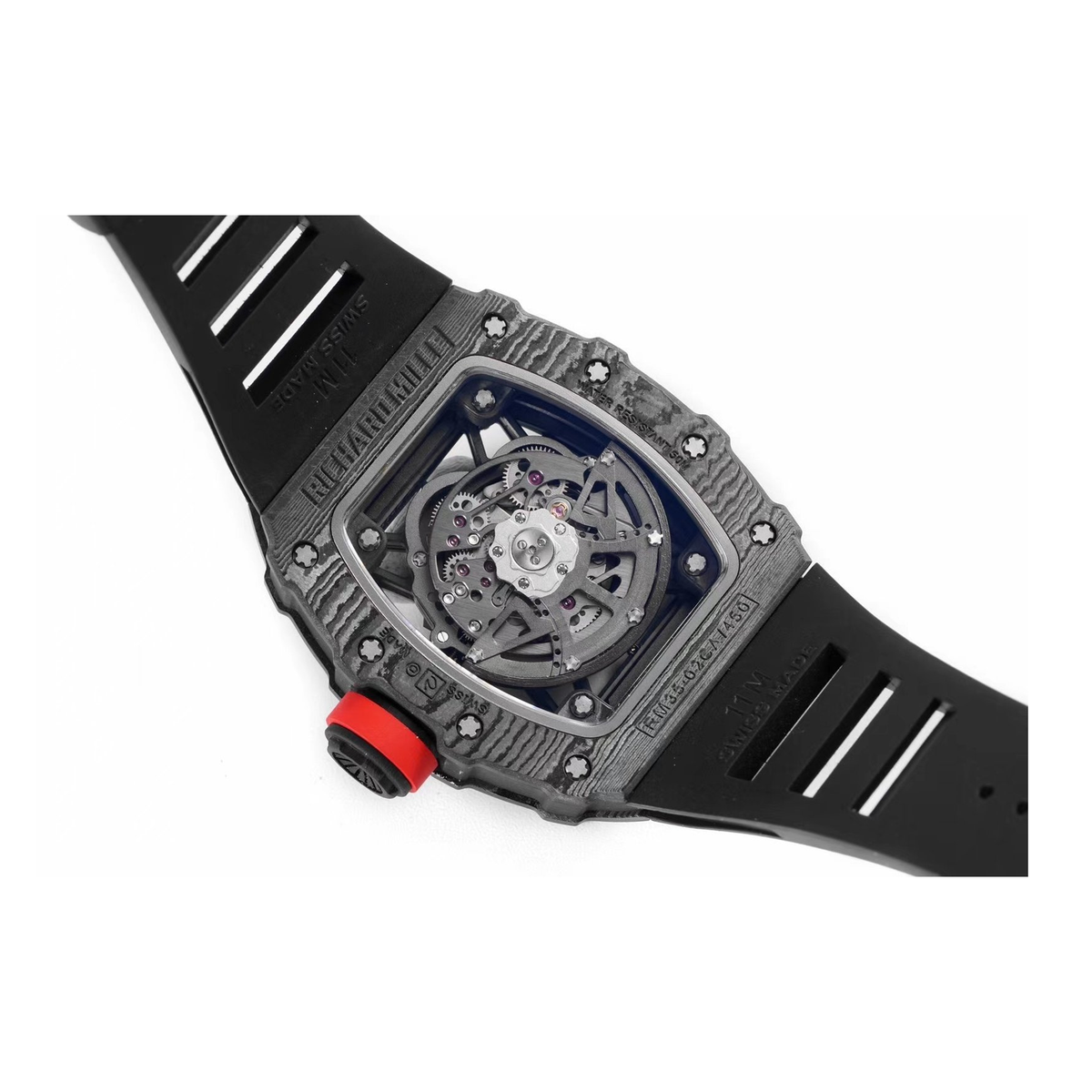 Replica Richard Mille watch; unverified RM35-02 design reference; gallery 08 of 09; original white-background caseback photo centered on square white canvas; photographed details and original crop preserved