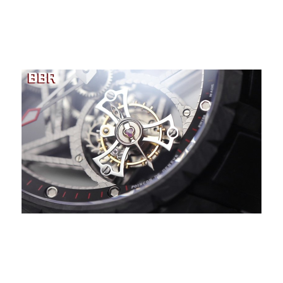 Replica Roger Dubuis watch; unverified RD505SQ design reference; gallery 04 of 10; white square original-pixel photograph, actual source details and crop preserved without redraw; BBR text overlapping watch retained