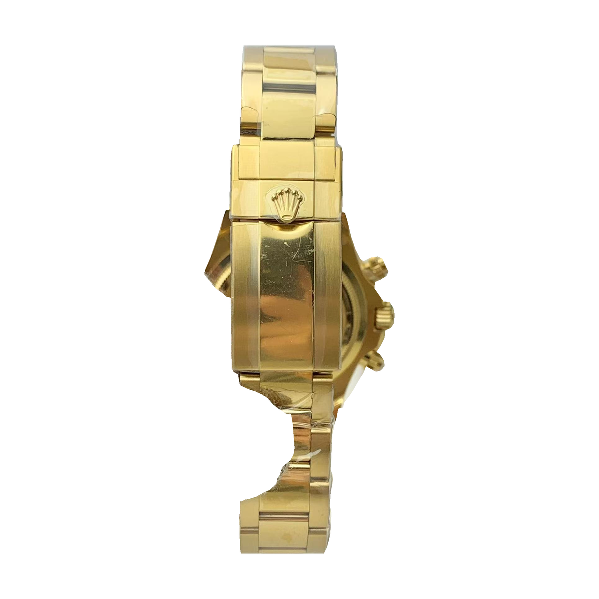Replica Rolex watch; unverified 126508-0008 design reference; gallery 04 of 05; centered white square original-pixel reference, actual protective-film and source glove occlusion preserved without redraw
