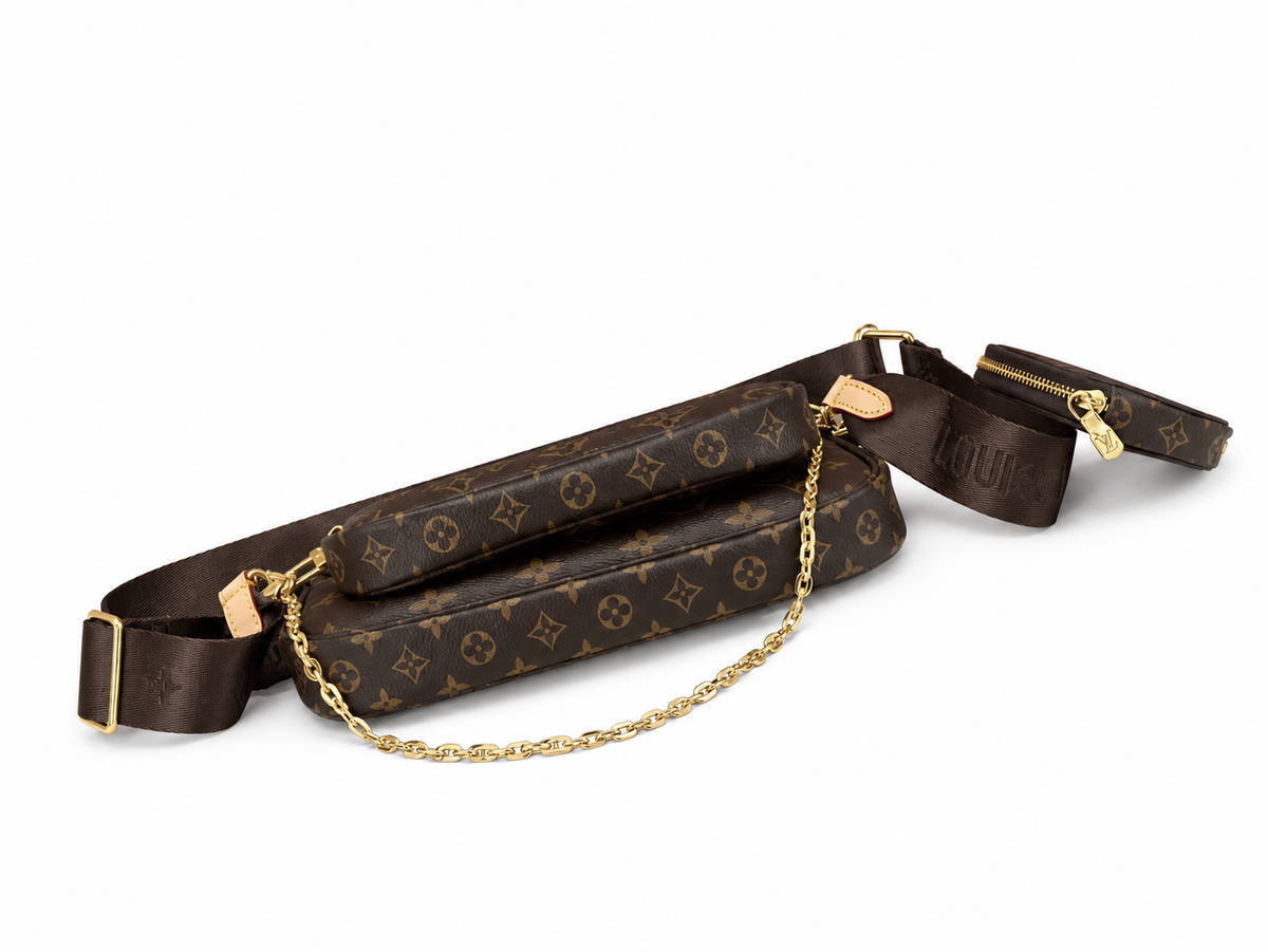 Multi Pochette Accessoires in Monogram/Brown Strap, low top three-quarter, full product reference view