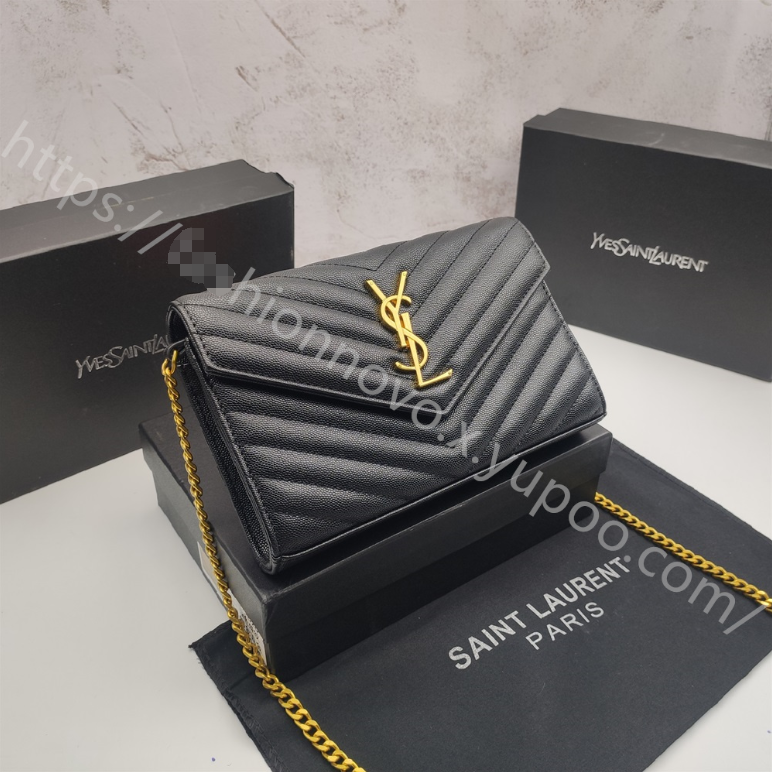 Chevron Quilted Chain Shoulder Bag in Black / Gold-tone Hardware, supplier source view, full product reference view