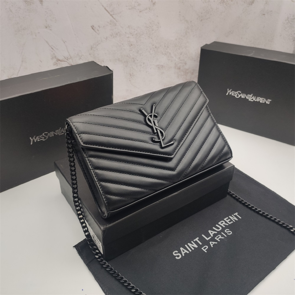 Chevron Quilted Chain Shoulder Bag in Black / Black Hardware, supplier source view, full product reference view