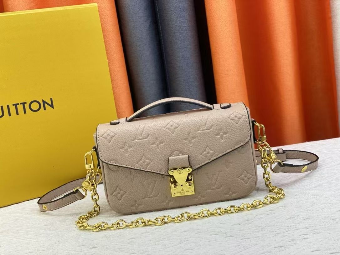 Embossed Monogram East West Chain Crossbody Bag in Taupe Beige, supplier source view