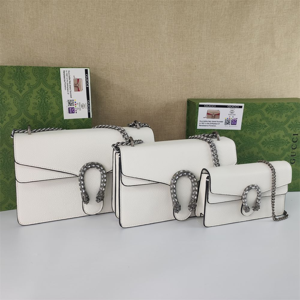 Grained Chain Flap Shoulder Bag with Embellished Clasp in White, supplier source view
