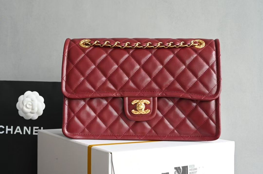 Diamond Quilted Chain Flap Shoulder Bag in Burgundy Red, supplier source view