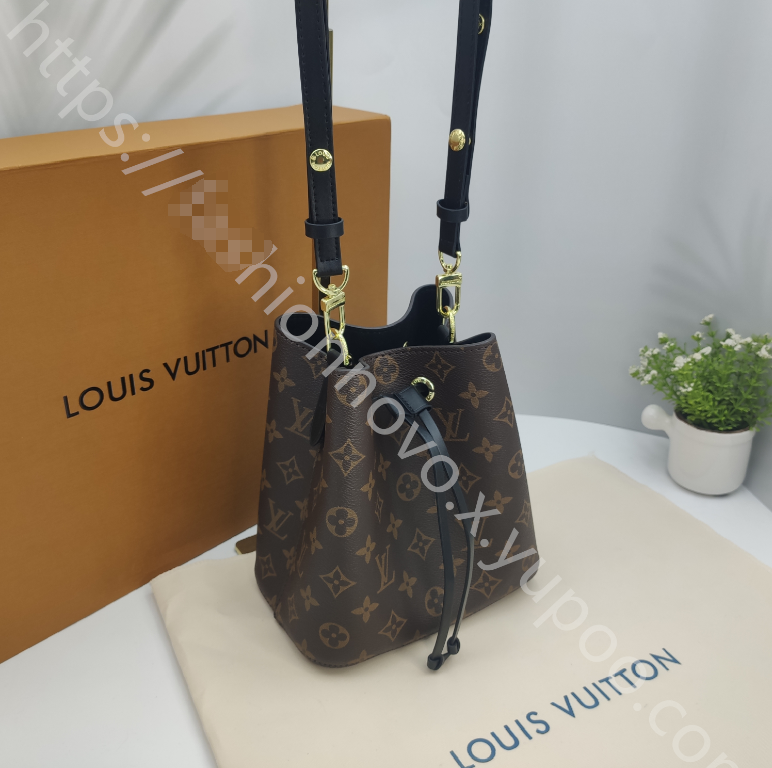Monogram Drawstring Bucket Bag in Brown / Black with Black Interior, supplier source view