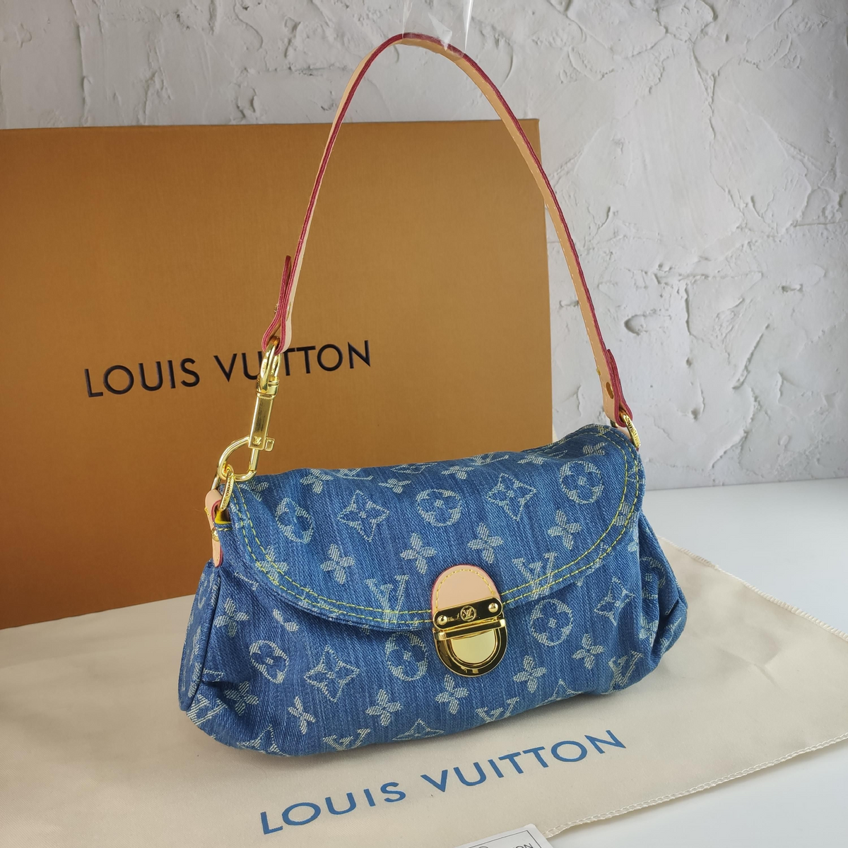Monogram Flap Shoulder Bag in Blue / Tan, supplier source view