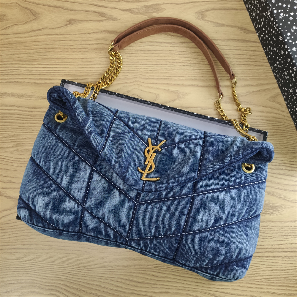 Chevron Quilted Monogram Flap Bag in Blue / Brown, supplier source view
