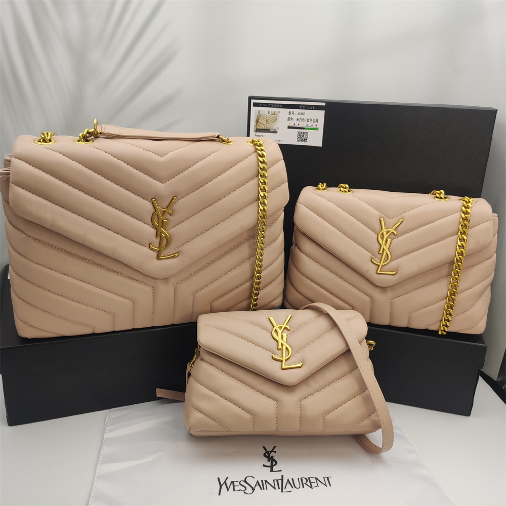 Chevron Quilted Flap Shoulder Bag with YSL Emblem in Blush Beige, supplier source view, full product reference view