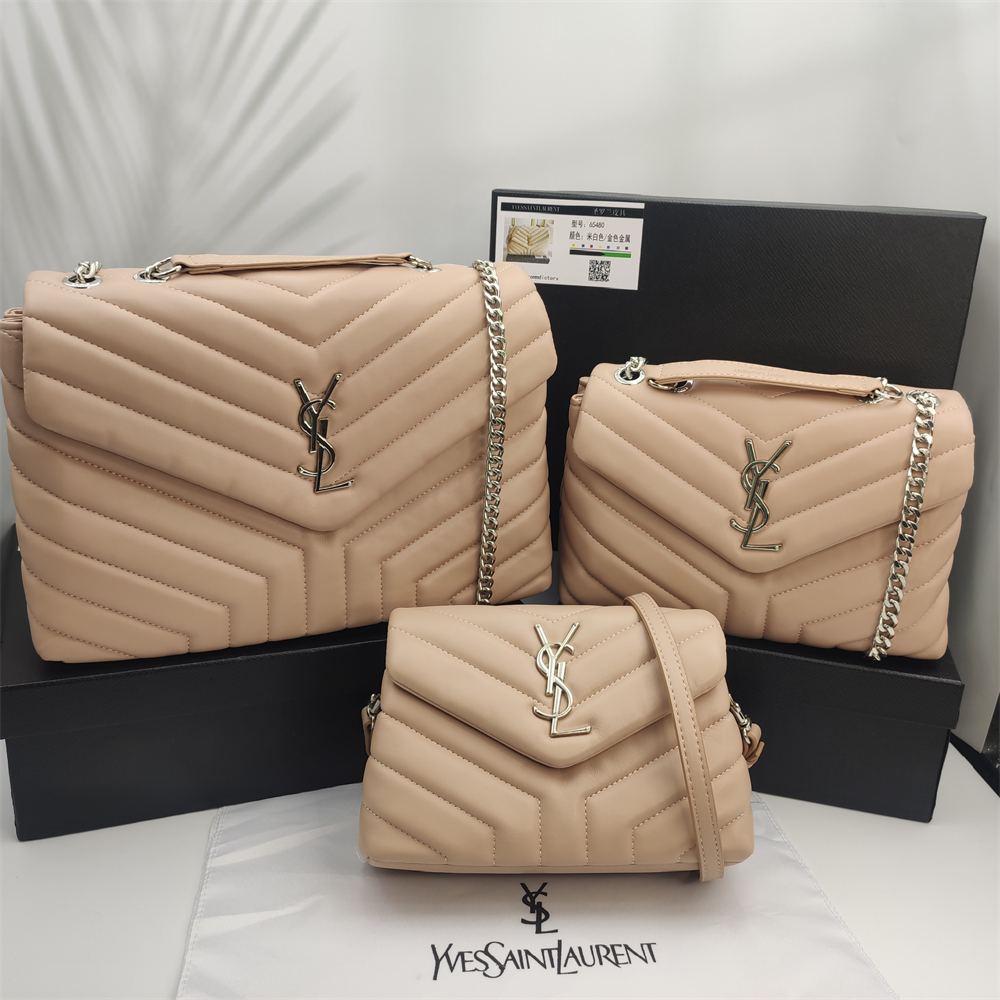Chevron Quilted Flap Shoulder Bag with YSL Emblem in Blush Beige, supplier source view, full product reference view