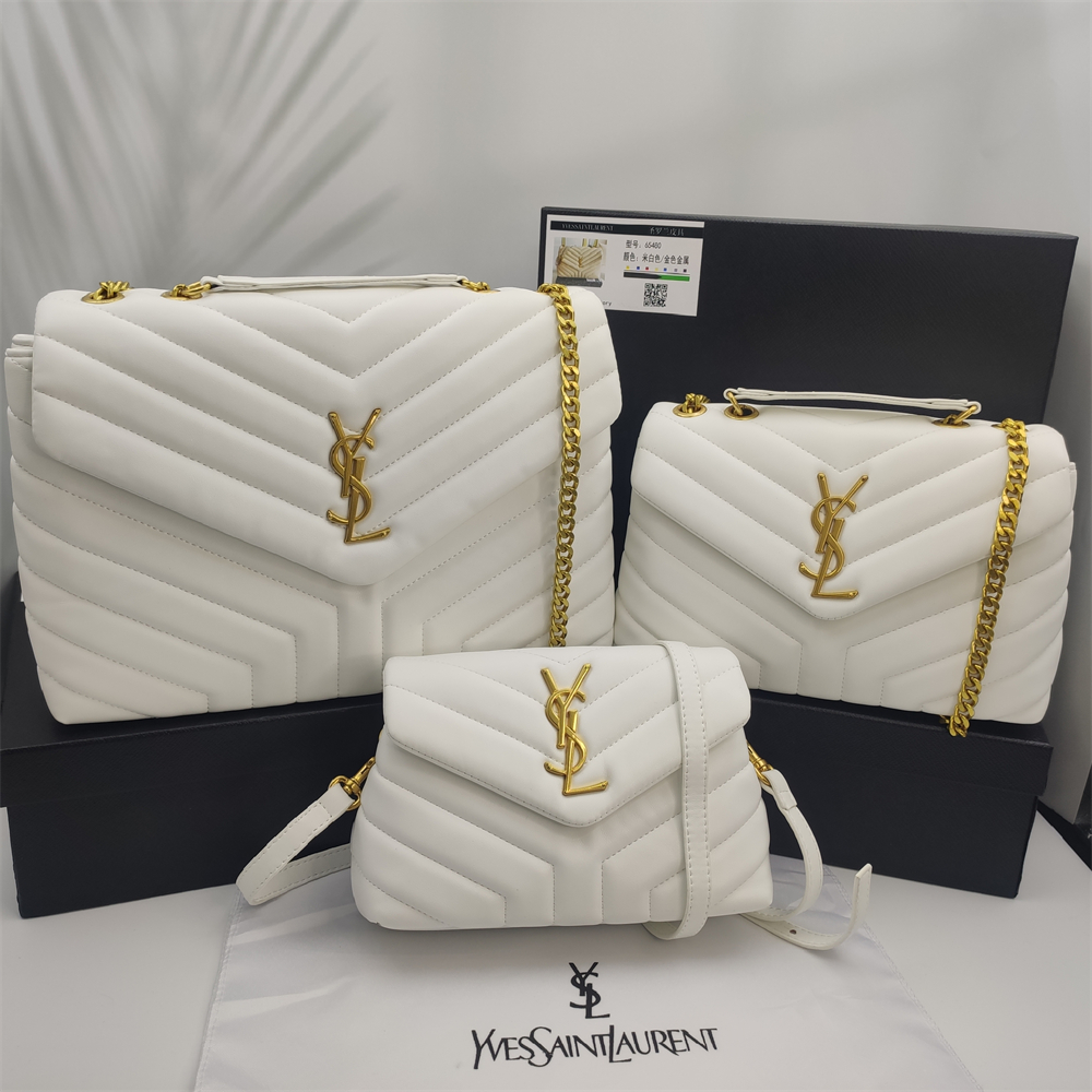 Chevron Quilted Flap Shoulder Bag with YSL Emblem in Ivory, supplier source view, full product reference view