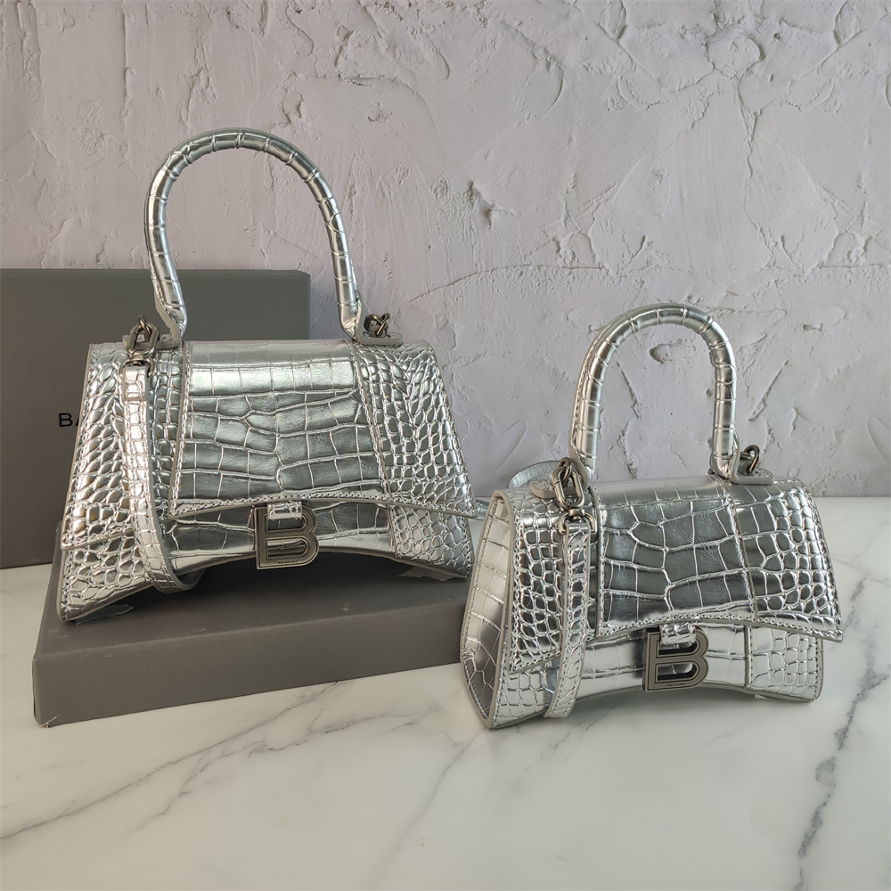 Textured Curved-Base Top Handle Bag in Metallic Silver, supplier source view, full product reference view