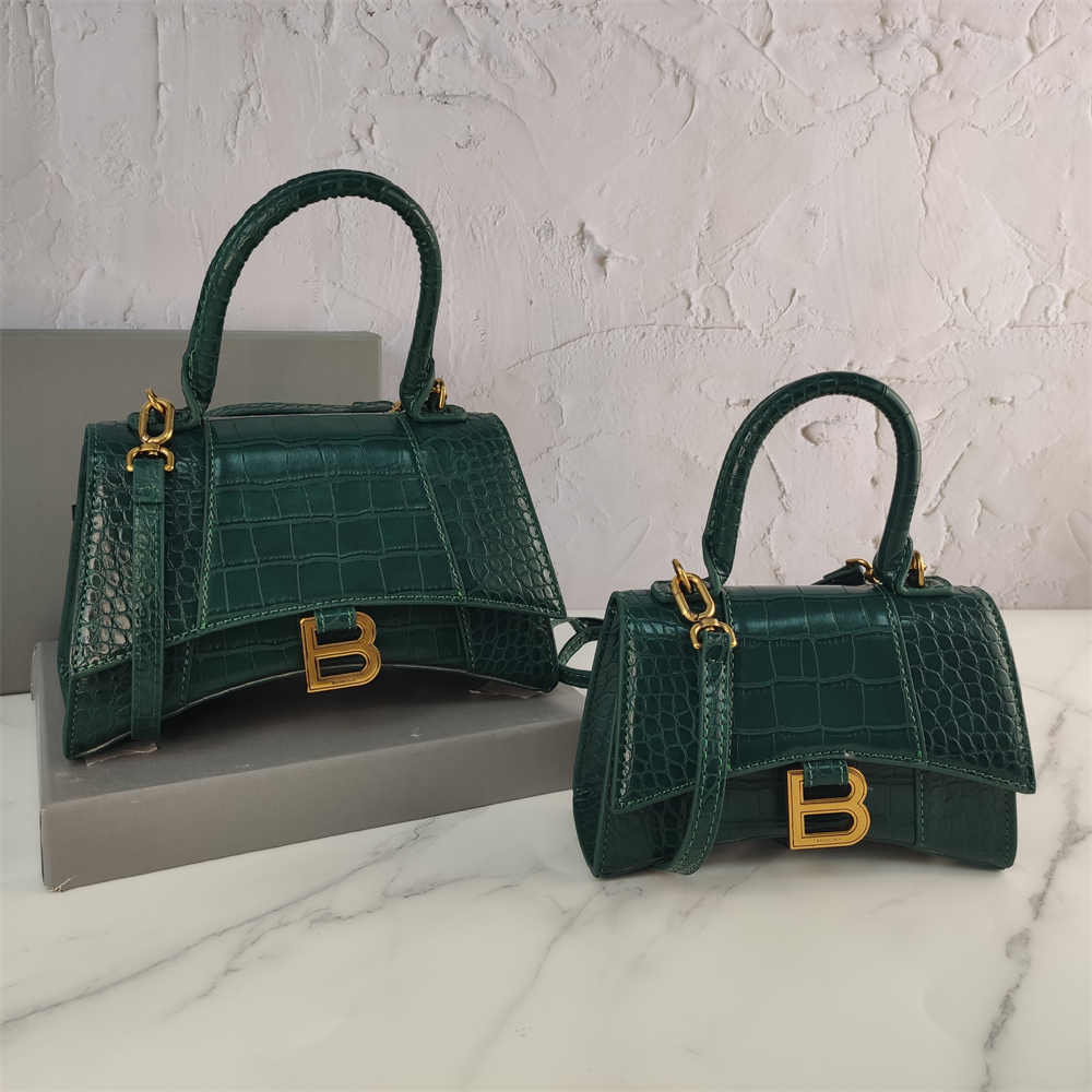 Curved-Base Top Handle Bag with B Clasp in Dark Green, supplier source view, full product reference view