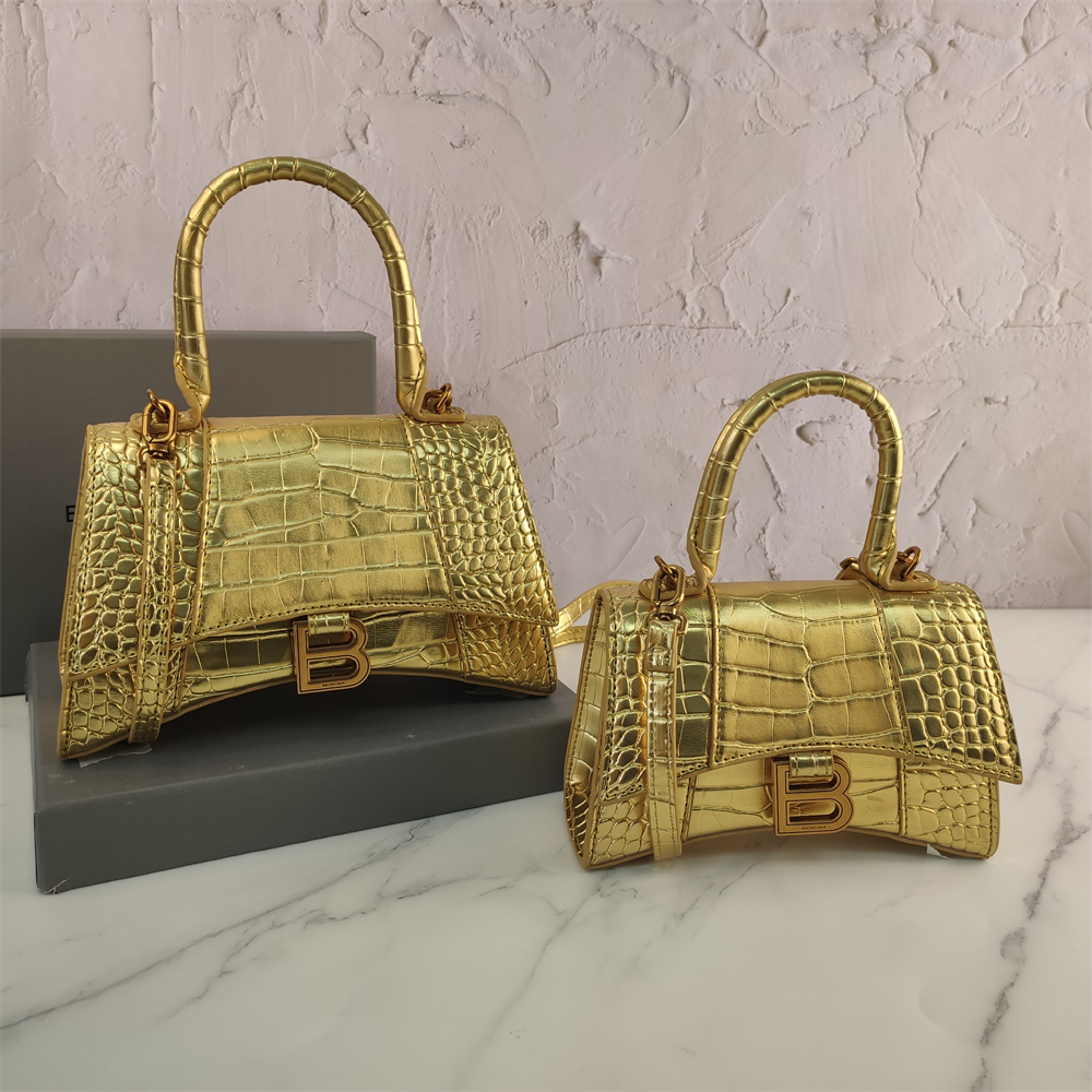 Curved-Base Top Handle Bag with B Clasp in Metallic Gold, supplier source view, full product reference view