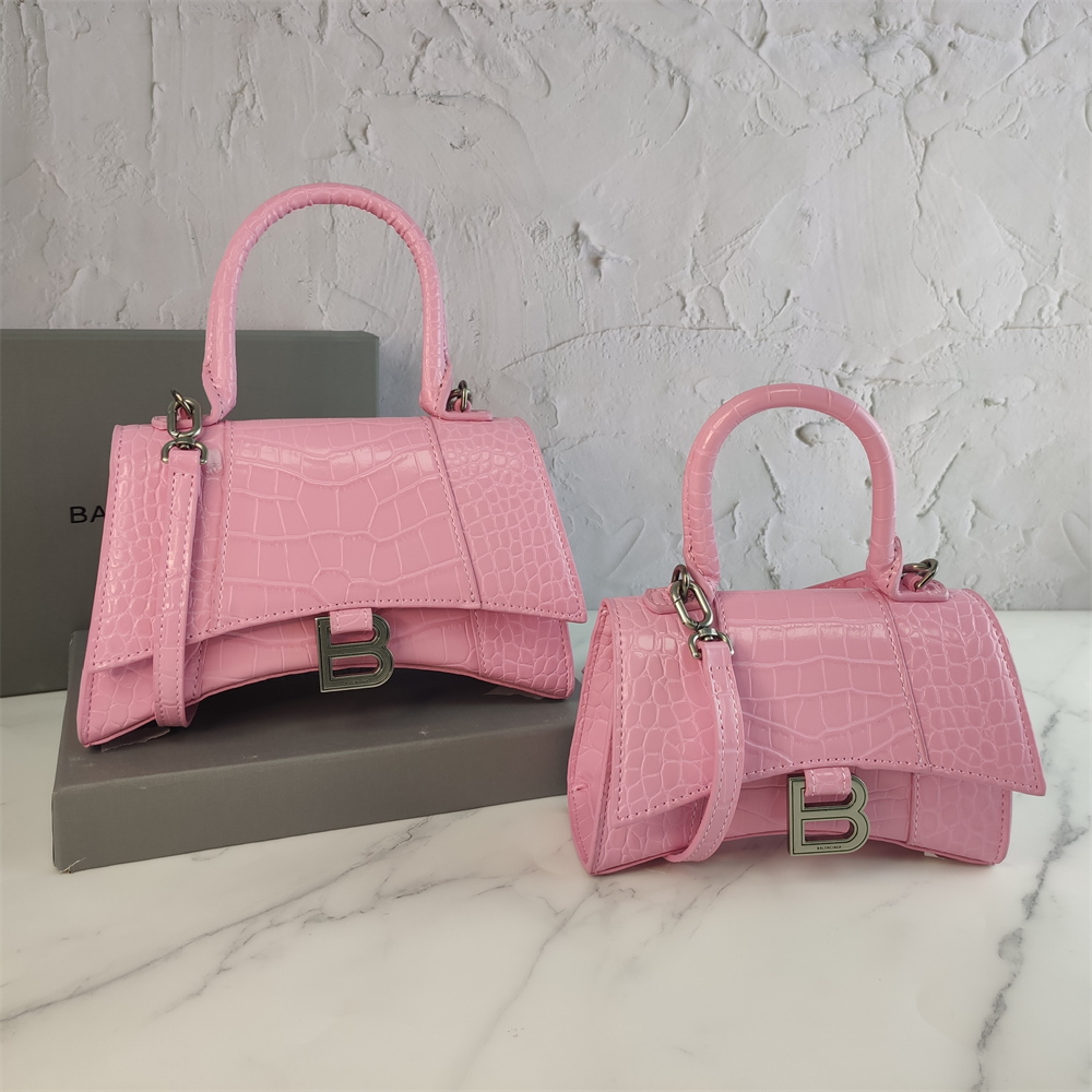 Curved-Base Top Handle Bag with B Clasp in Light Pink, supplier source view, full product reference view