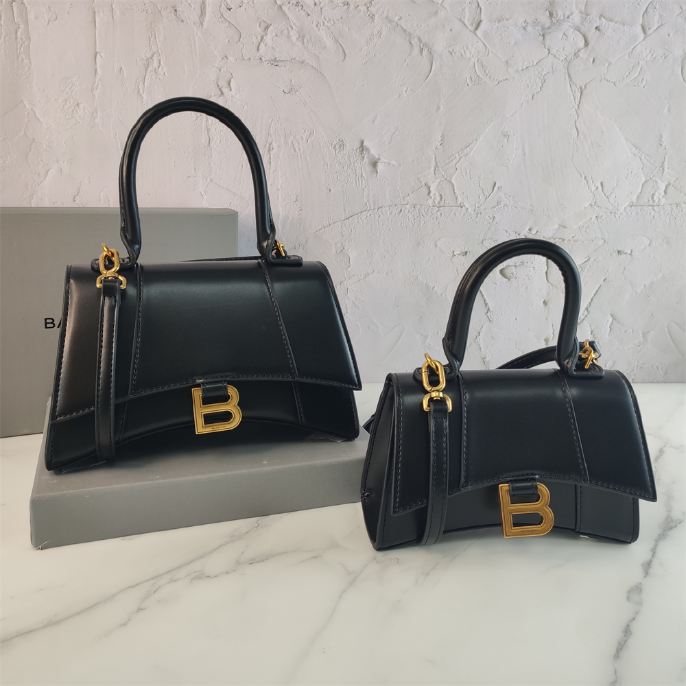 Curved-Base Top Handle Bag with B Clasp in Black, supplier source view, full product reference view