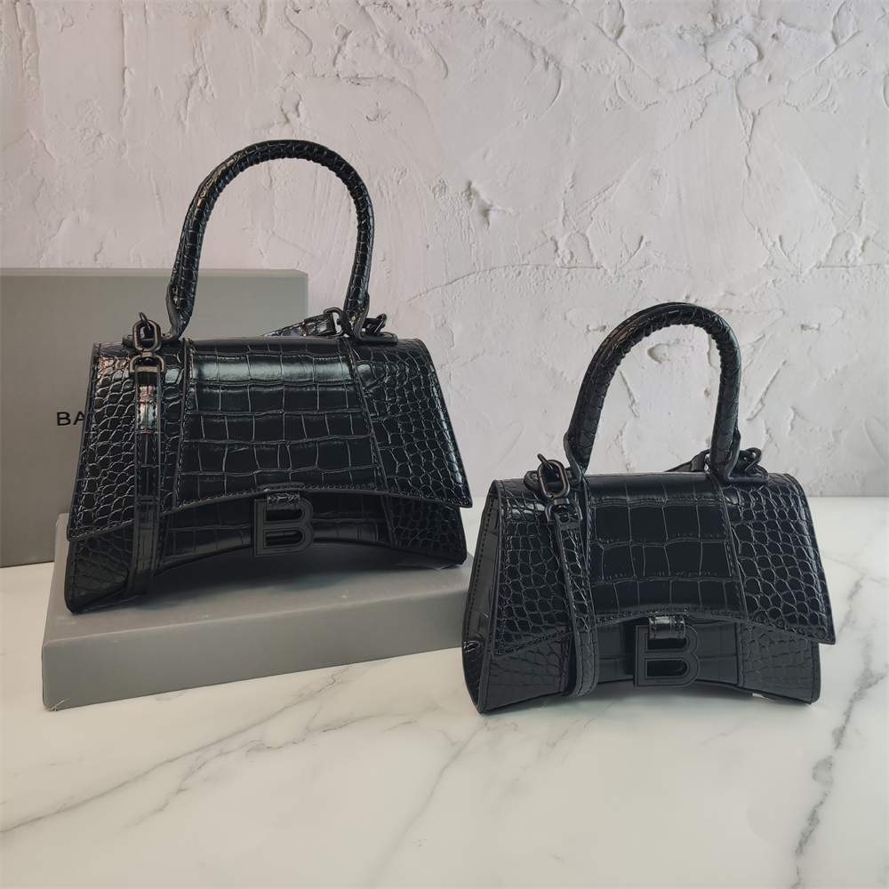 Curved-Base Top Handle Bag with B Clasp in Black, supplier source view, full product reference view