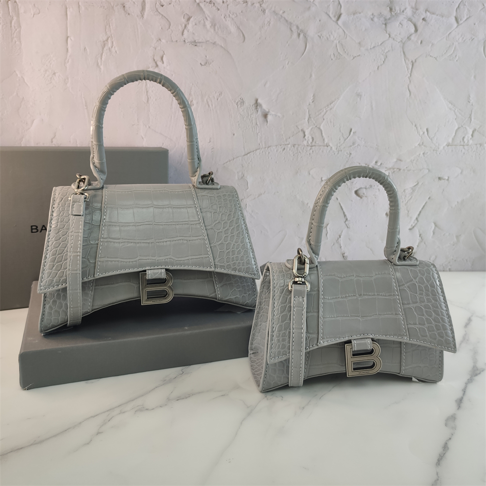 Curved-Base Top Handle Bag with B Clasp in Light Gray, supplier source view, full product reference view