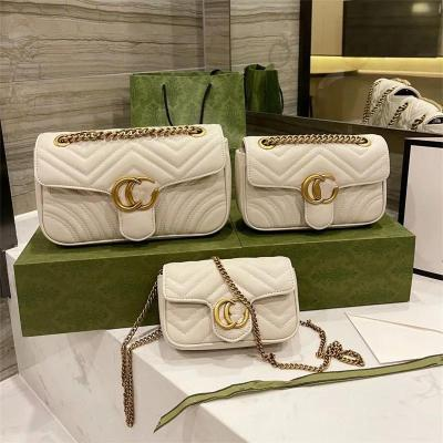 Quilted Flap Shoulder Bag with GG Emblem in Cream Beige, supplier source view, full product reference view