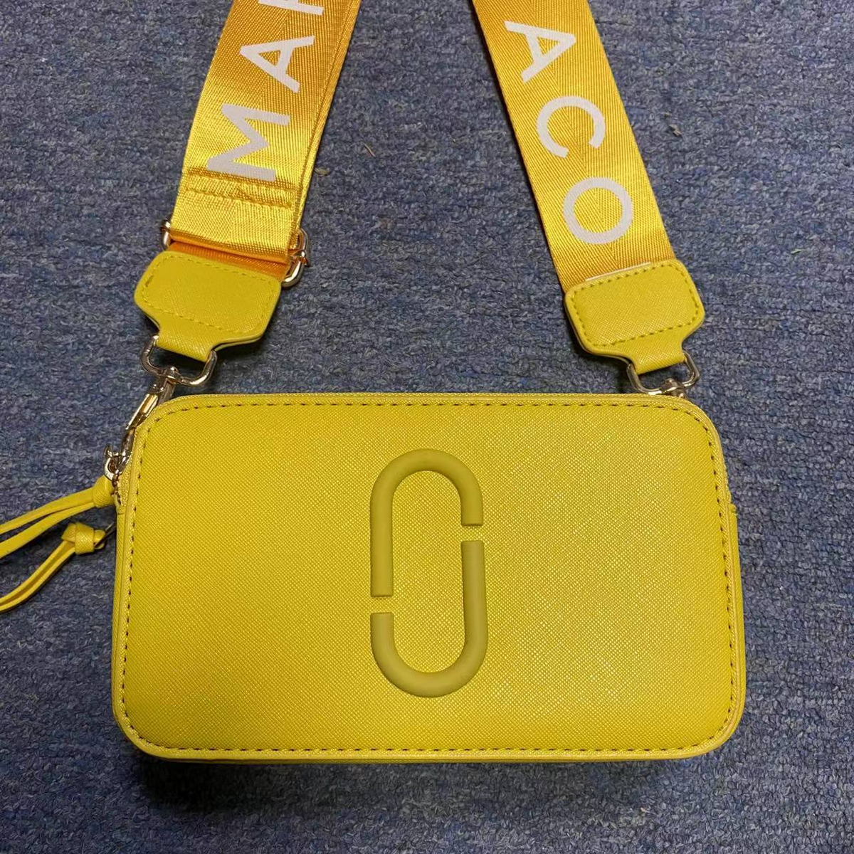 Logo Camera Crossbody Bag with Lettered Strap in Yellow, supplier source view