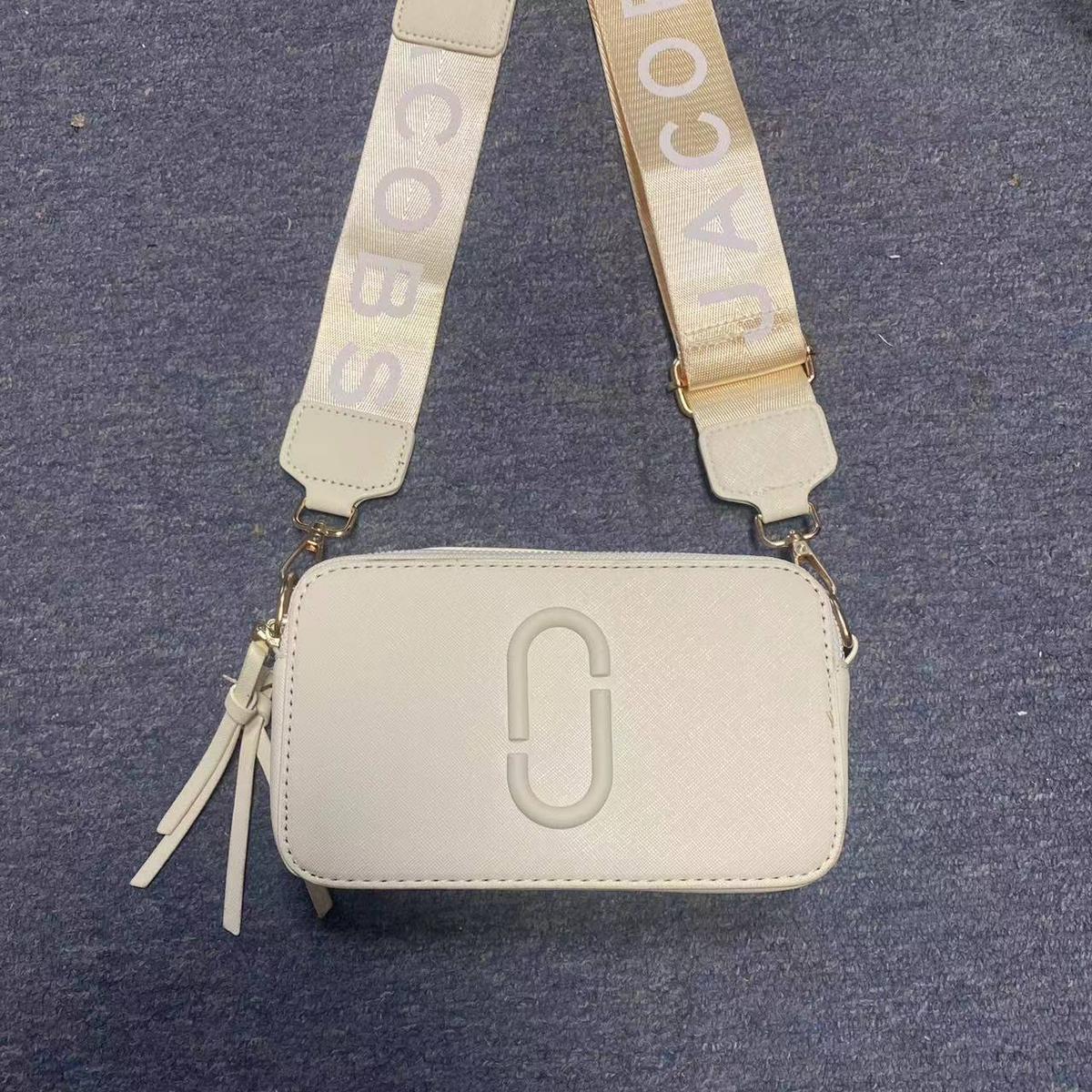 Logo Camera Crossbody Bag with Lettered Strap in Ivory, supplier source view