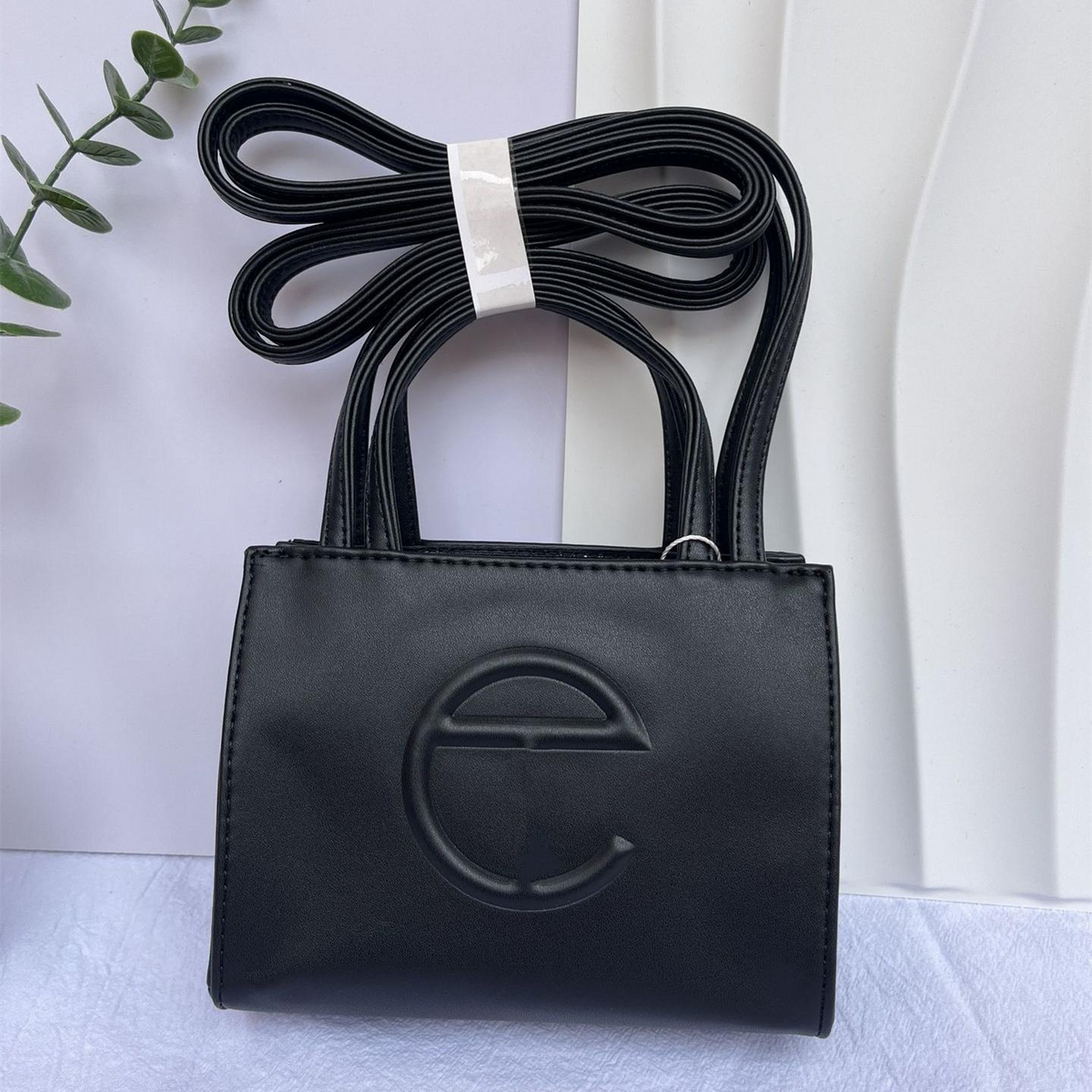 Embossed Logo Tote with Double Handles in Black, supplier source view, full product reference view
