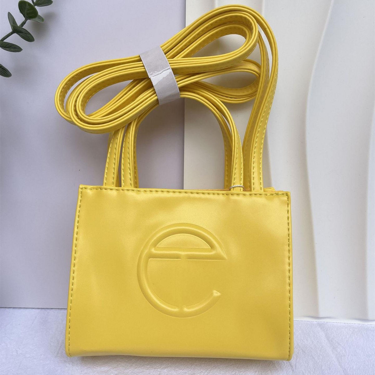Embossed Logo Tote with Double Handles in Yellow, supplier source view, full product reference view