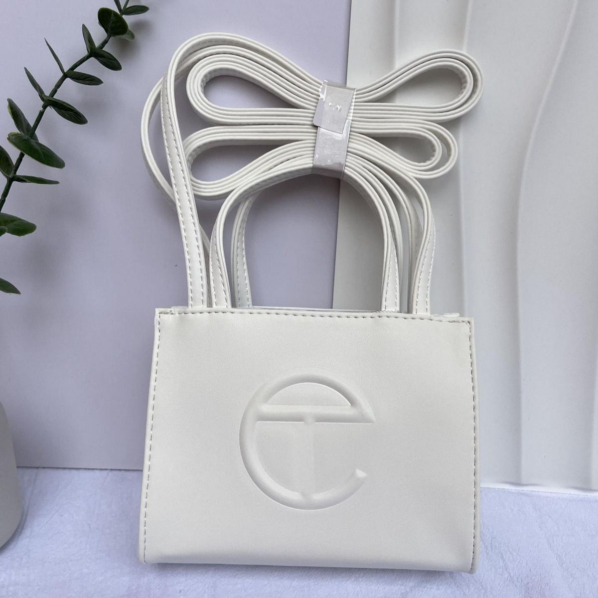 Embossed Logo Tote with Double Handles in White, supplier source view, full product reference view