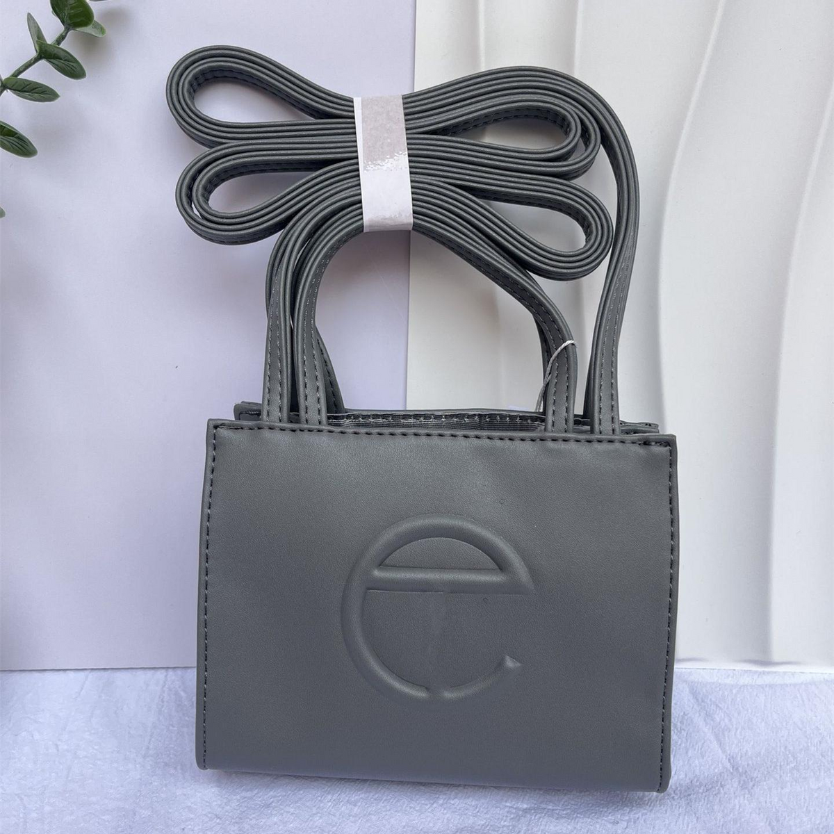 Embossed Logo Tote with Double Handles in Dark Gray, supplier source view, full product reference view