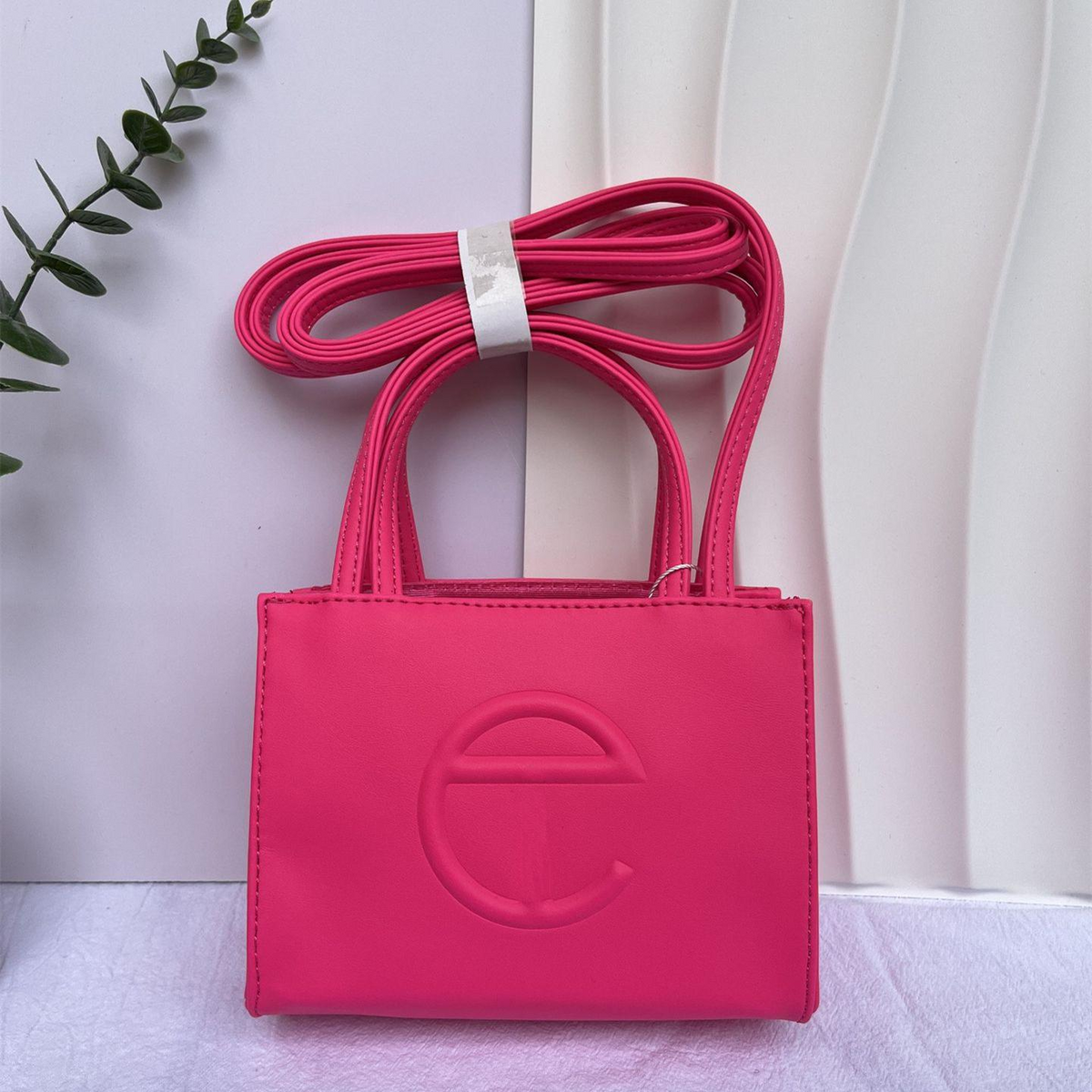 Embossed Logo Tote with Double Handles in Fuchsia Pink, supplier source view, full product reference view