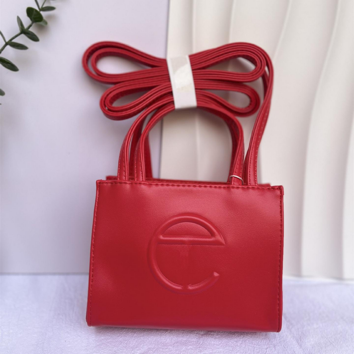 Embossed Logo Tote with Double Handles in Red, supplier source view, full product reference view