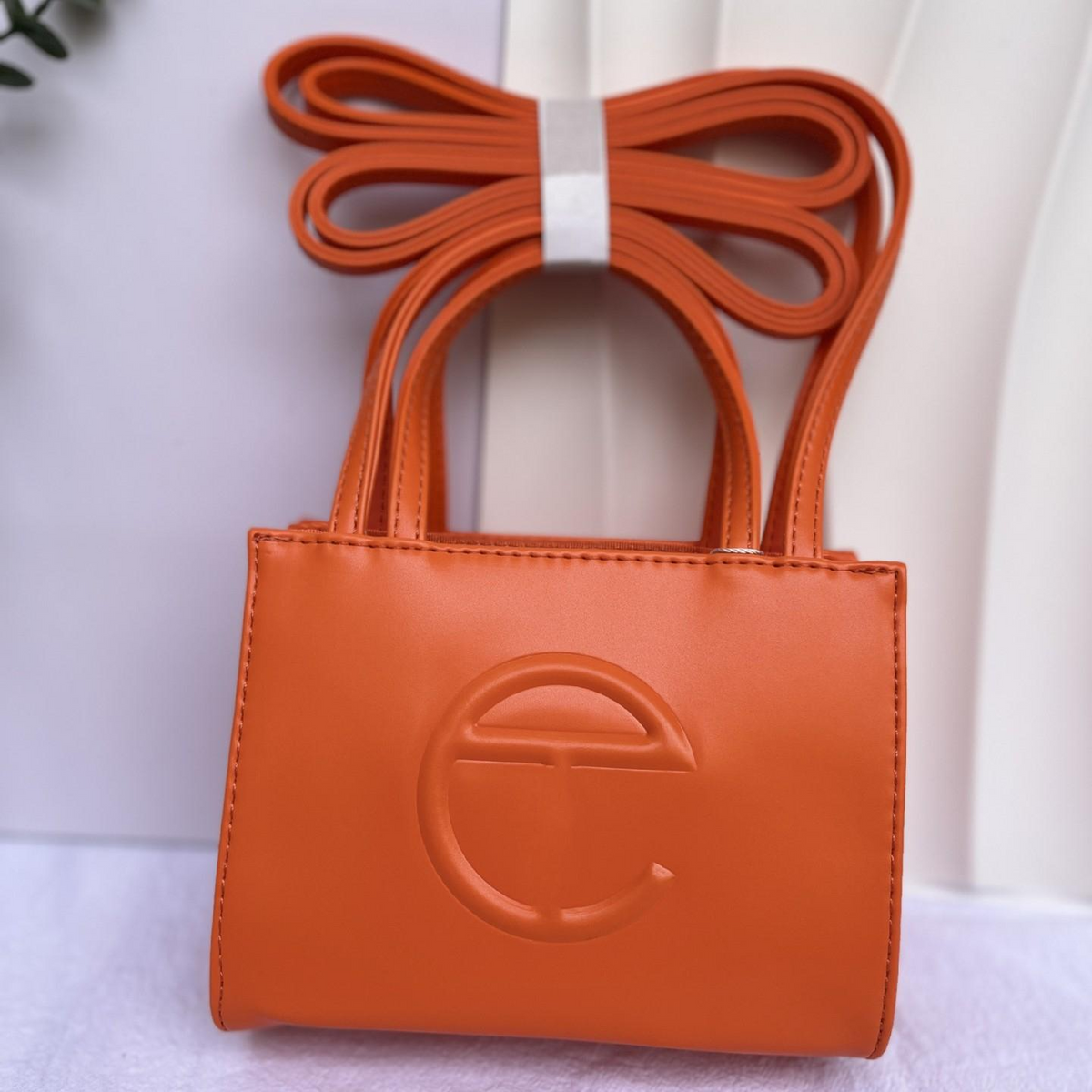 Embossed Logo Tote with Double Handles in Orange, supplier source view, full product reference view