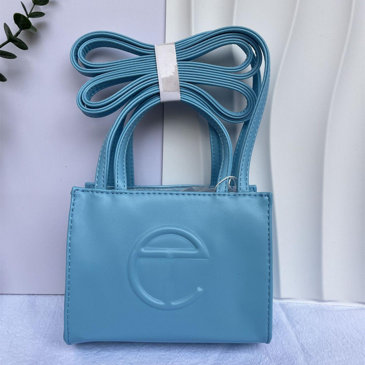 Embossed Logo Tote with Double Handles in Turquoise Blue, supplier source view, full product reference view