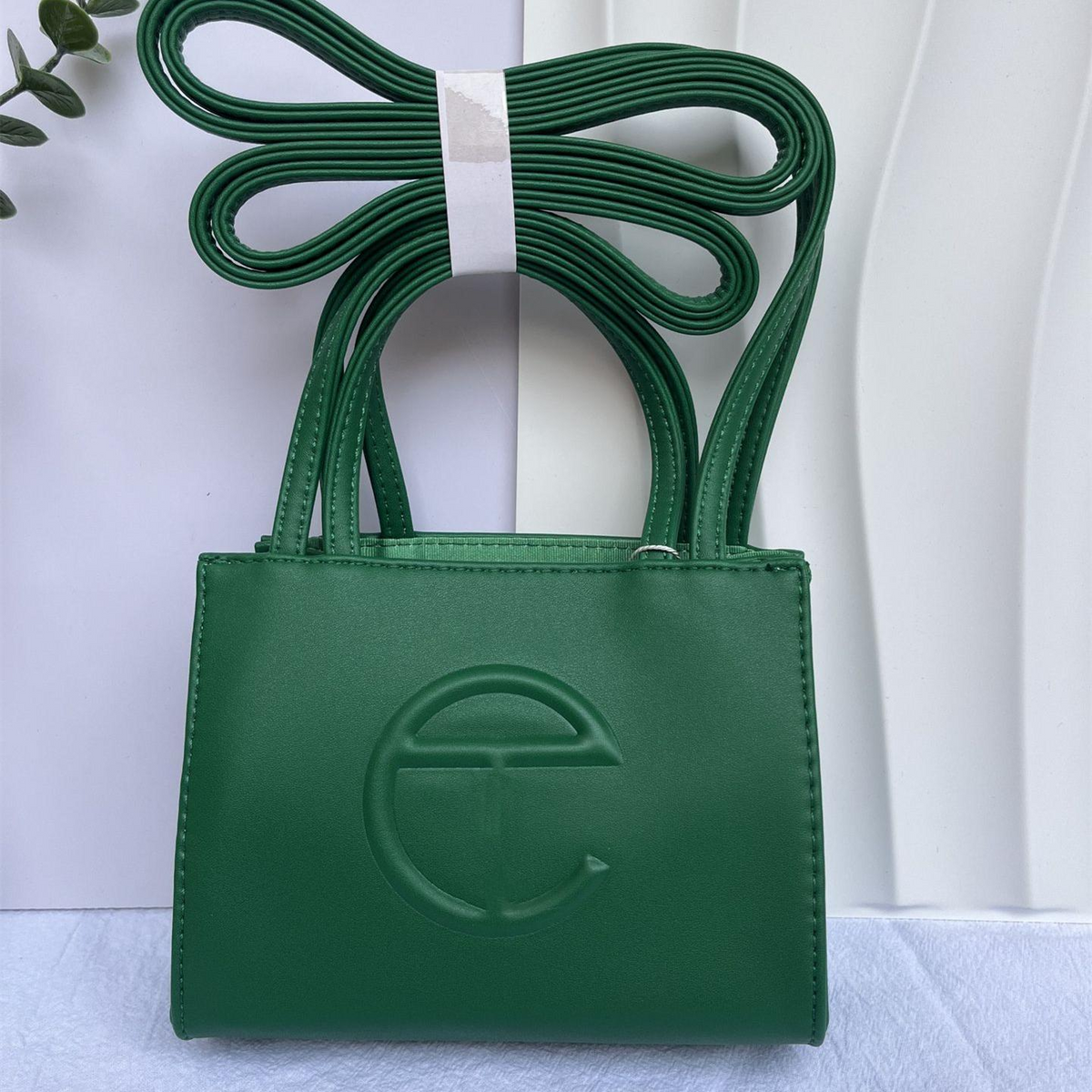 Embossed Logo Tote with Double Handles in Green, supplier source view, full product reference view