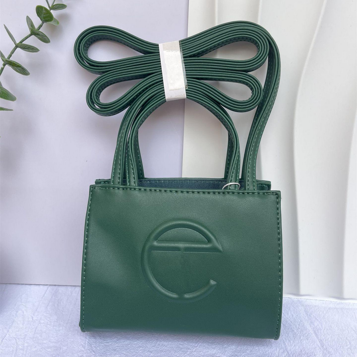 Embossed Logo Tote with Double Handles in Deep Green, supplier source view, full product reference view