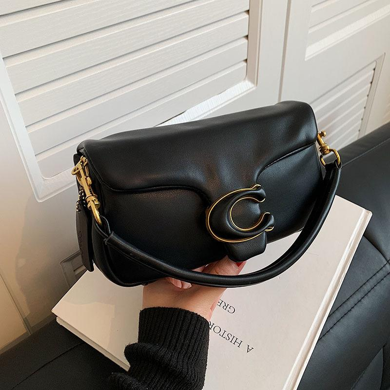 Flap Shoulder Bag with C Clasp in Black, supplier source view
