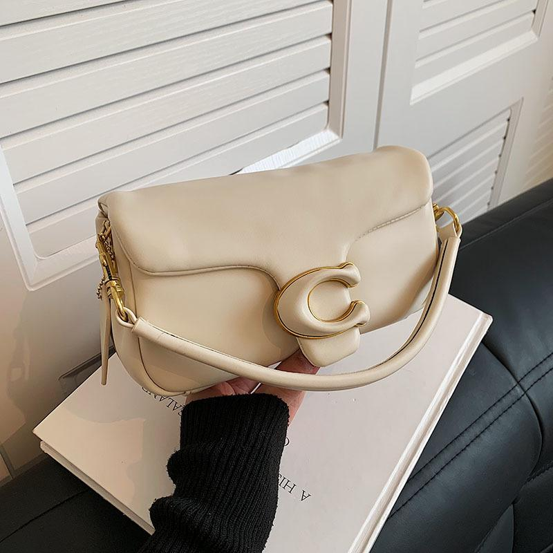 Flap Shoulder Bag with C Clasp in Cream Beige, supplier source view
