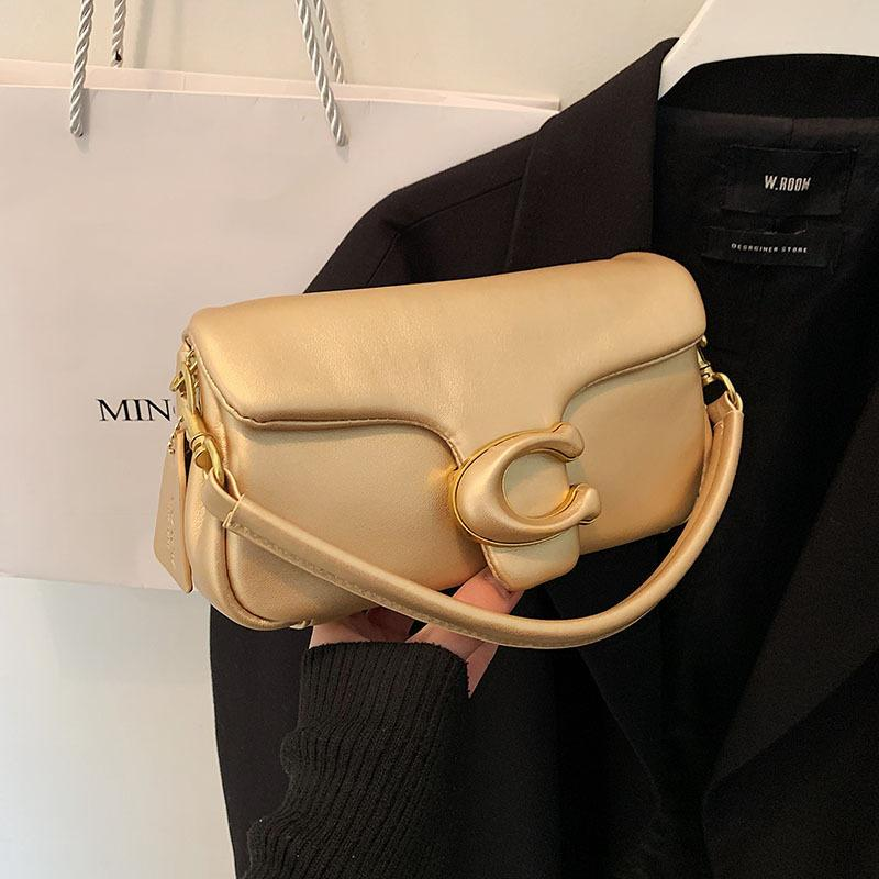 Flap Shoulder Bag with C Clasp in Gold Beige, supplier source view