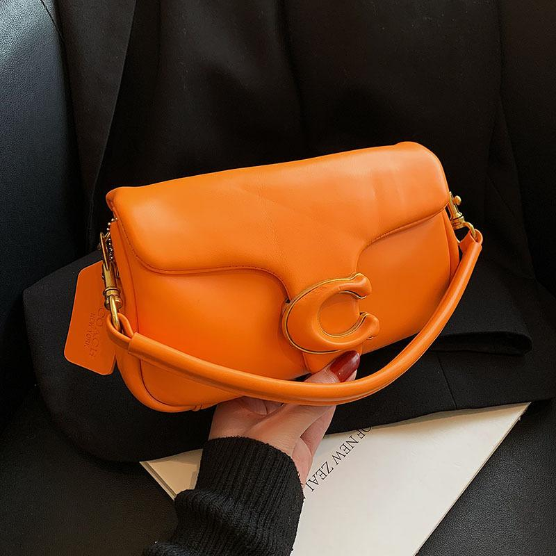 Flap Shoulder Bag with C Clasp in Orange, supplier source view