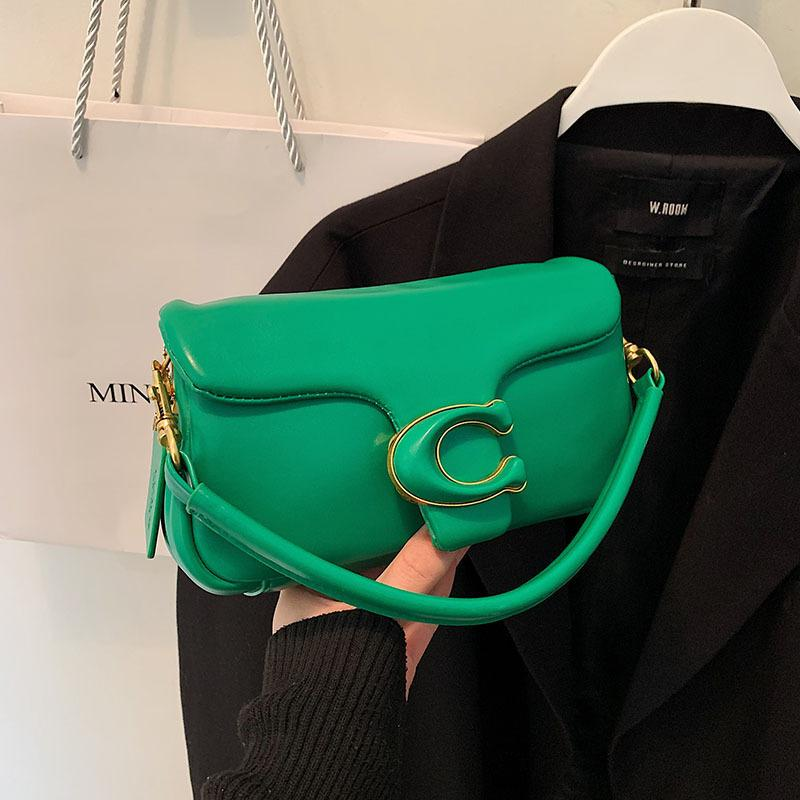 Flap Shoulder Bag with C Clasp in Emerald Green, supplier source view