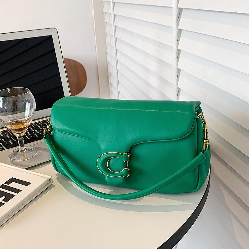 Flap Shoulder Bag with C Clasp in Emerald Green, supplier source view