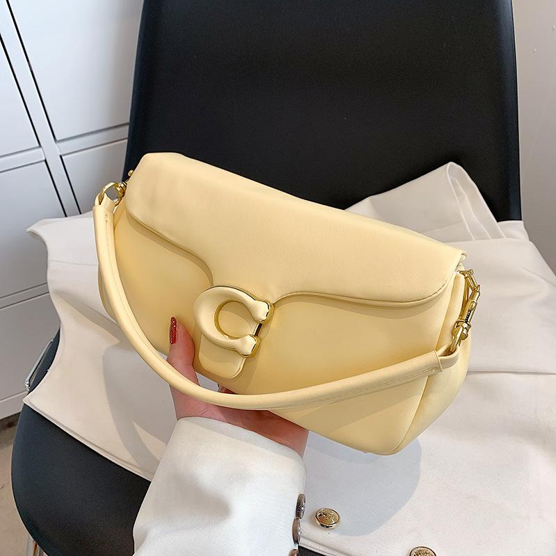 Flap Shoulder Bag with C Clasp in Pale Yellow, supplier source view