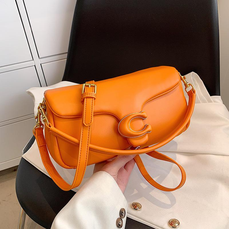 Flap Shoulder Bag with C Clasp in Orange, supplier source view