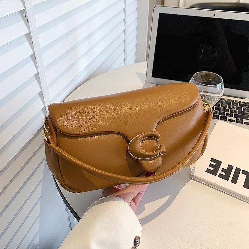 Flap Shoulder Bag with C Clasp in Tan Brown, supplier source view