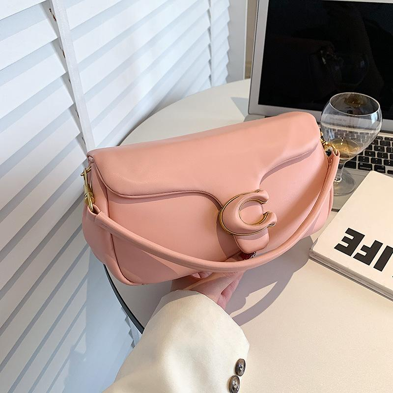 Flap Shoulder Bag with C Clasp in Dusty Pink, supplier source view