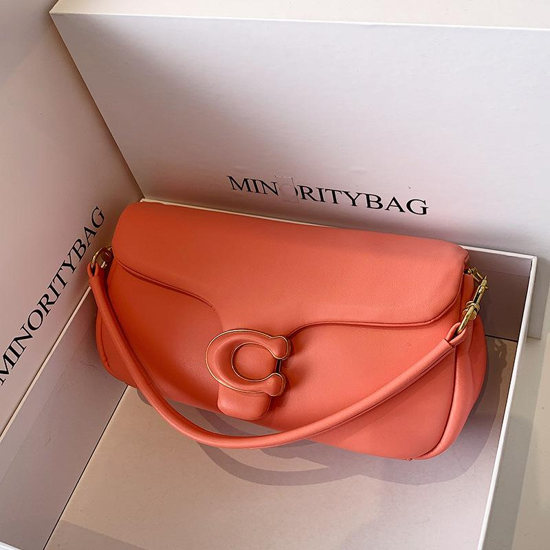Flap Shoulder Bag with C Clasp in Coral Red, supplier source view