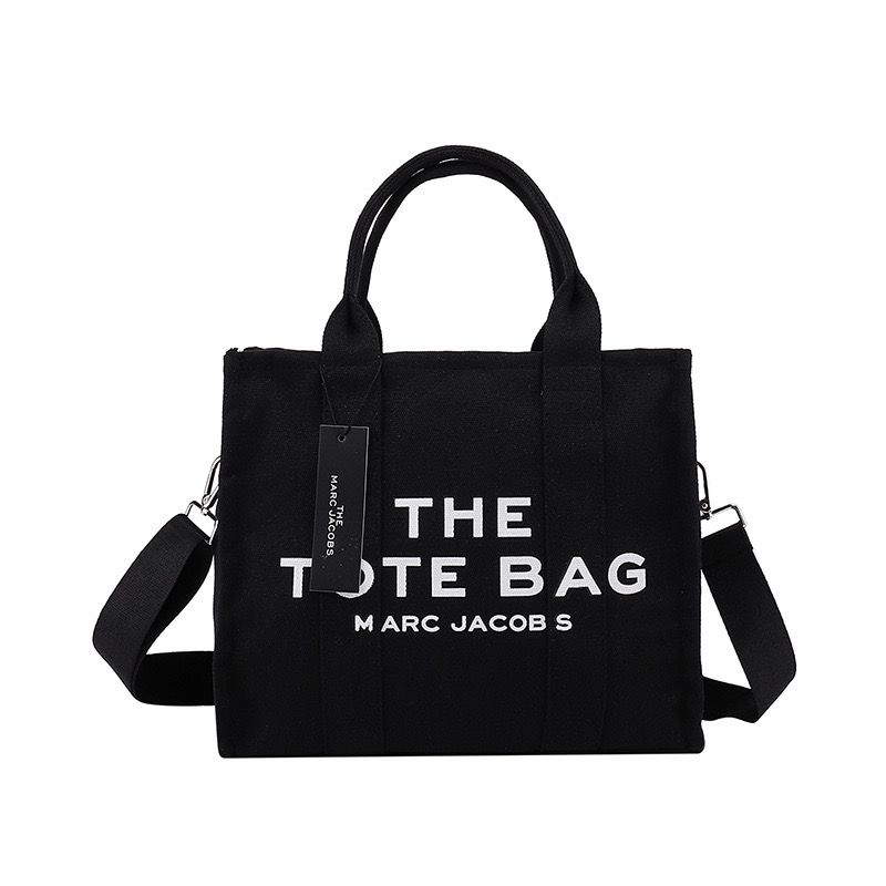 Logo Top Handle Tote with Shoulder Strap in Black / White Lettering, supplier source view